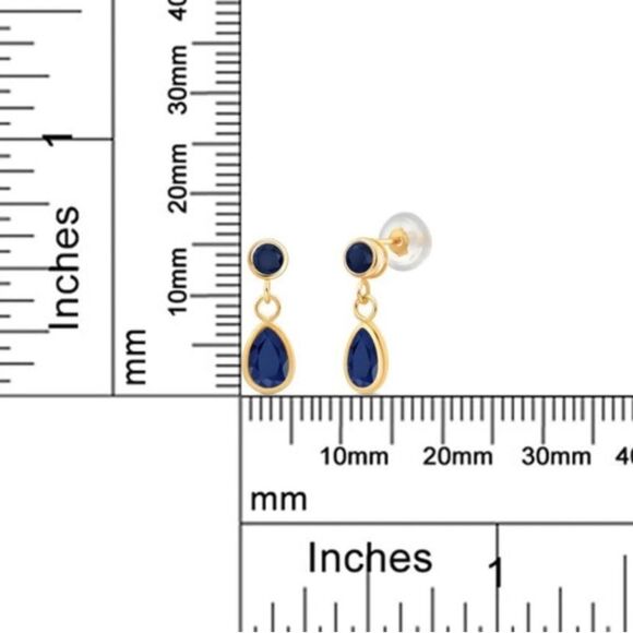 14K Yellow Gold with 1.30 Cttw Navy Blue Sapphire Dangling Post Back Earrings - Picture 4 of 4